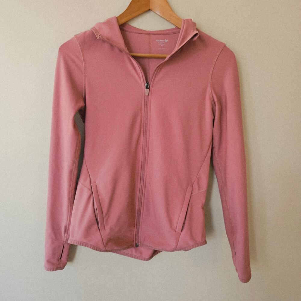 Old Navy Active Powersoft Hoodie, Size XS Pink Full Zip Thumb Holes Athleisure